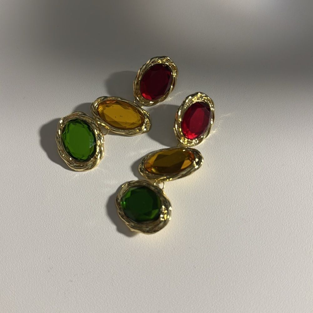 Costume Jewerly Drop Gems Stones Earrings - Picture 2 of 5